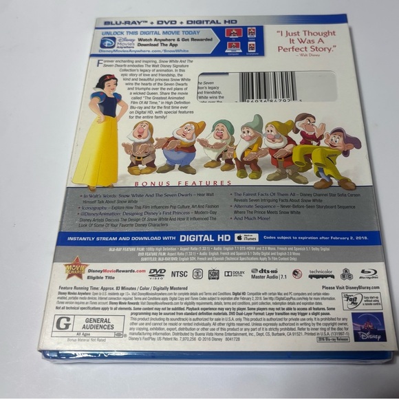 NEW "Snow White and the Seven Dwarfs." Blu-ray/DVD combo pack - Picture 2 of 3